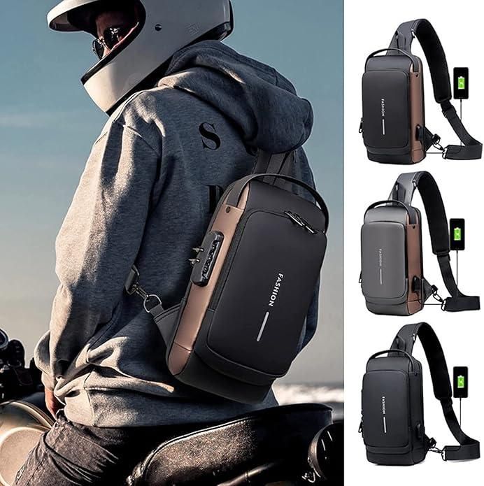 Stylish Waterproof Sling Bag for Men & Women – Leather Finish, Locking System, 400g