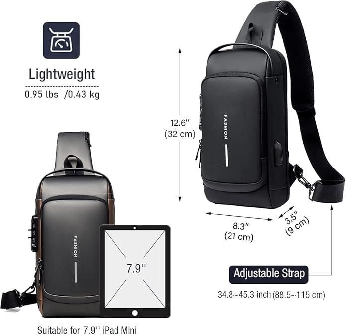 Stylish Waterproof Sling Bag for Men & Women – Leather Finish, Locking System, 400g