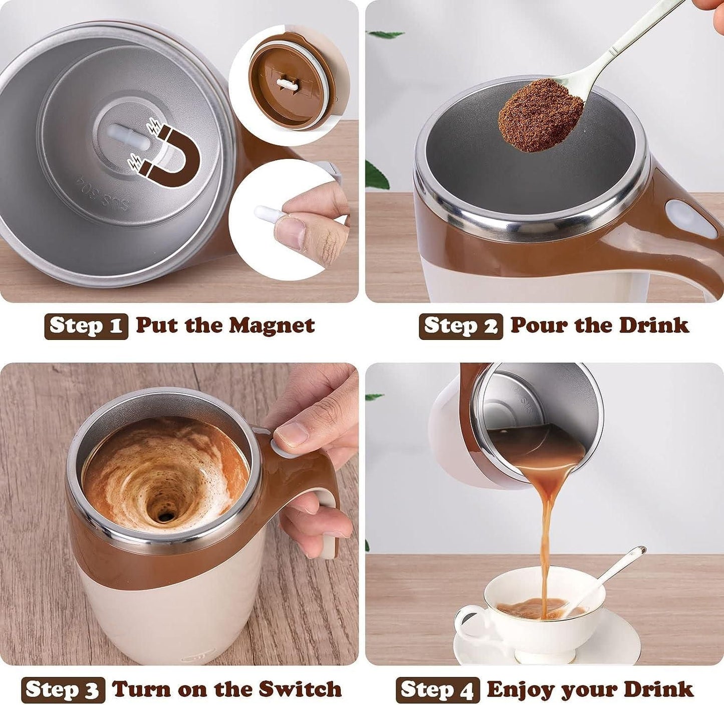 Magnetic Self-Stirring Mug – Effortless Mixing, Every Sip Perfect !