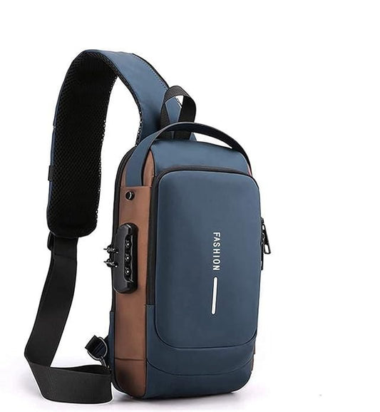 Stylish Waterproof Sling Bag for Men & Women – Leather Finish, Locking System, 400g